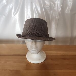 D&Y Fedora Trilby Hat Cap Men's M/L Brown Plaid Wool Blend Classic NWT